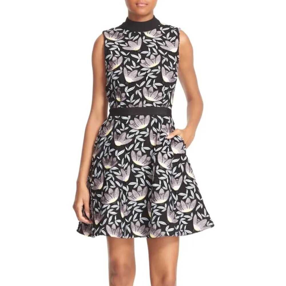 Self-Portrait Resort 2017 Black Blue Peony Floral Lace Sleeveless Dress